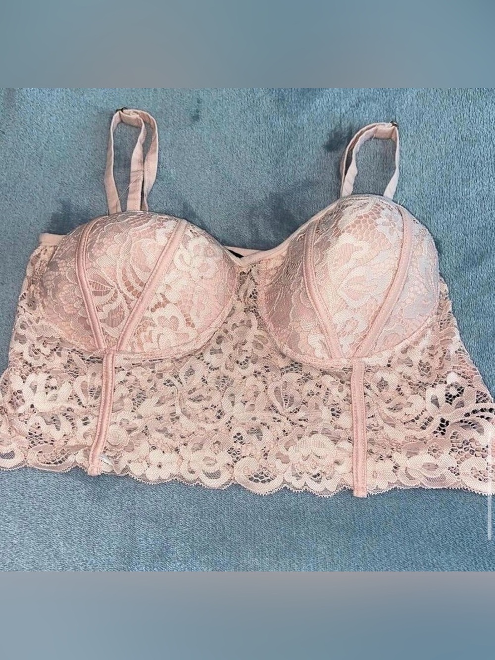 Lace Longline Bralette in Light Pink
